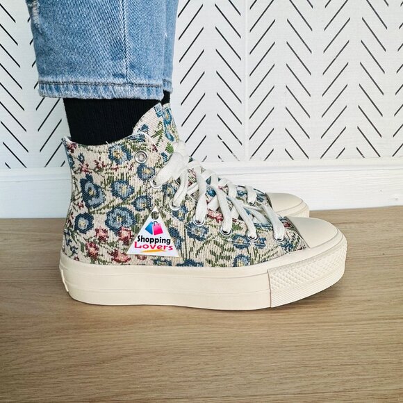 ⭐Converse Chuck Taylor Lift Platform 8 Women Shoes Floral Tapestry Green A11992C - Picture 2 of 13